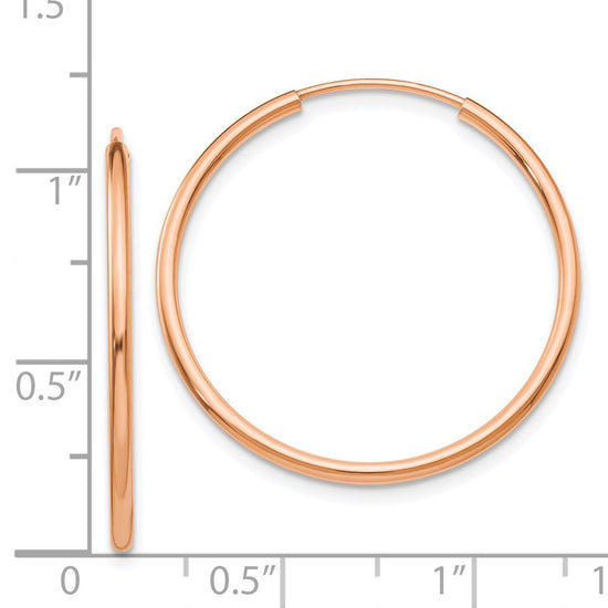 14k Rose Gold 1.5x26mm Polished Endless Tube Hoop Earrings