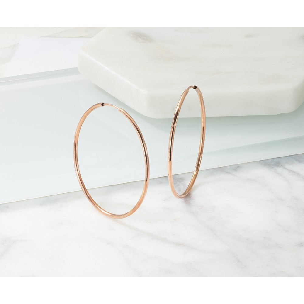 14k Rose Gold 1.5x38mm Polished Endless Tube Hoop Earrings