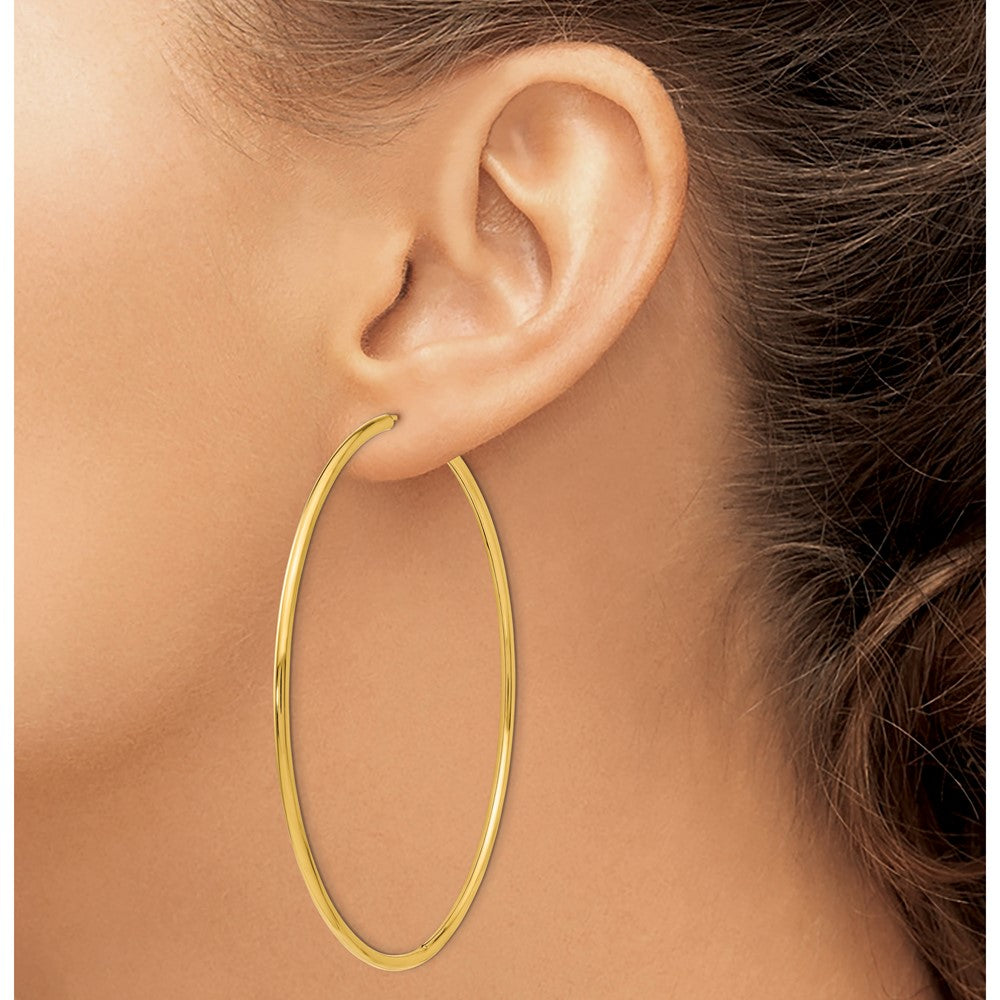14K 2x70mm Polished Endless Tube Hoop Earrings