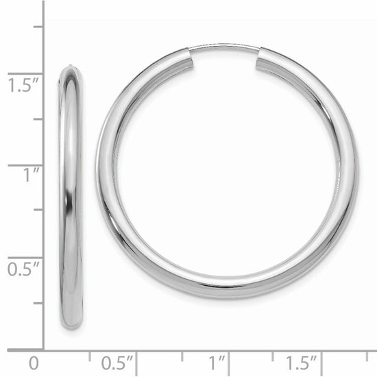 14k White Gold 3.00x25mm Polished Endless Tube Hoop Earrings
