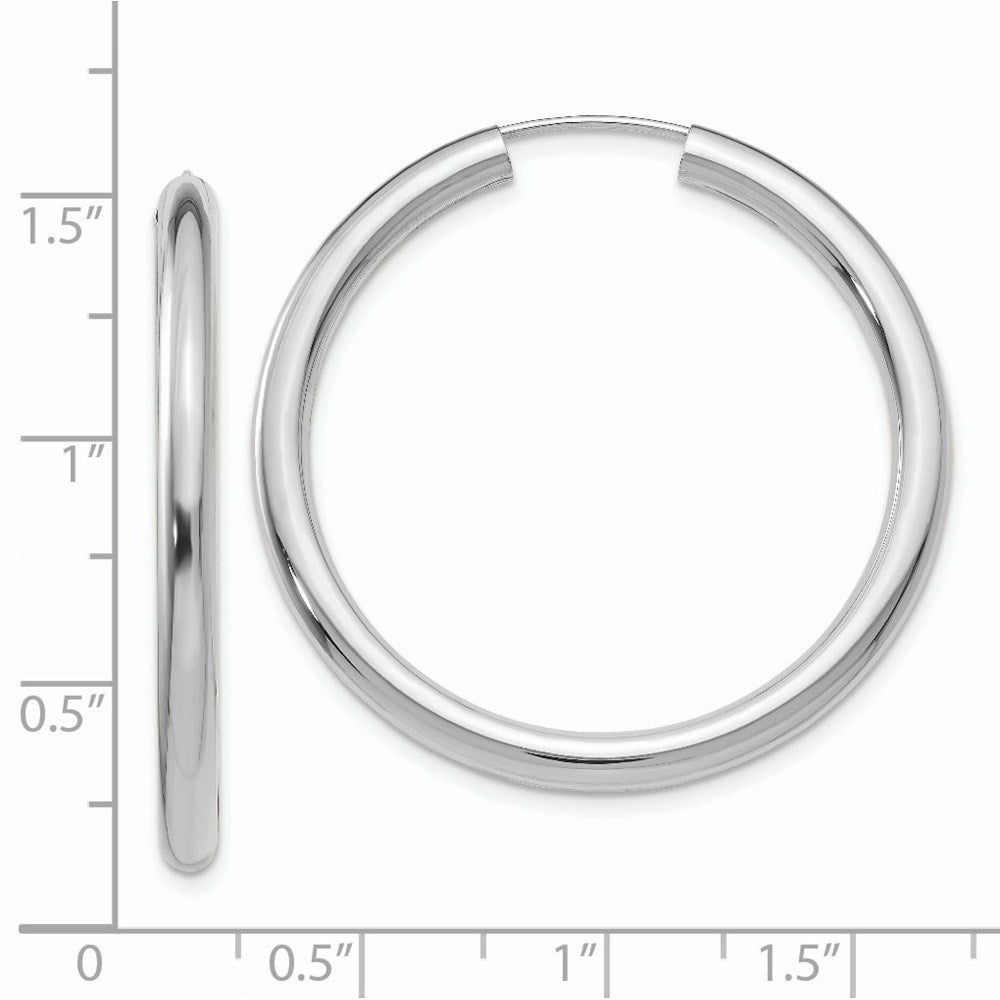 14k White Gold 3.00x25mm Polished Endless Tube Hoop Earrings