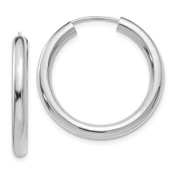 14k White Gold 3.00x25mm Polished Endless Tube Hoop Earrings