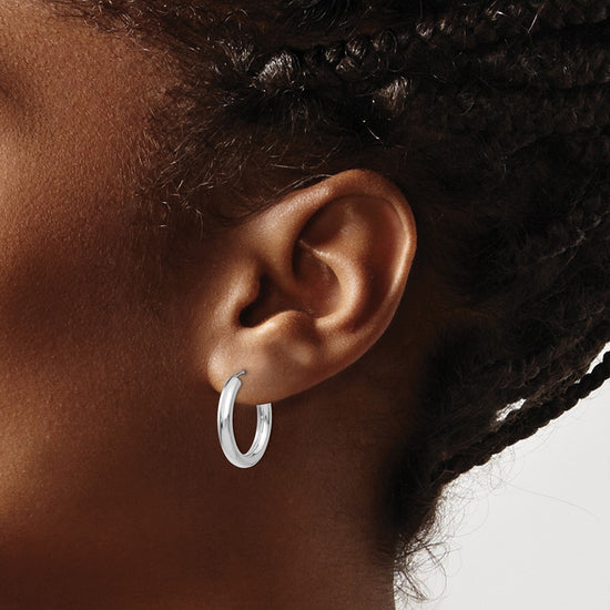 14k White Gold 3.00x20mm Polished Endless Tube Hoop Earrings