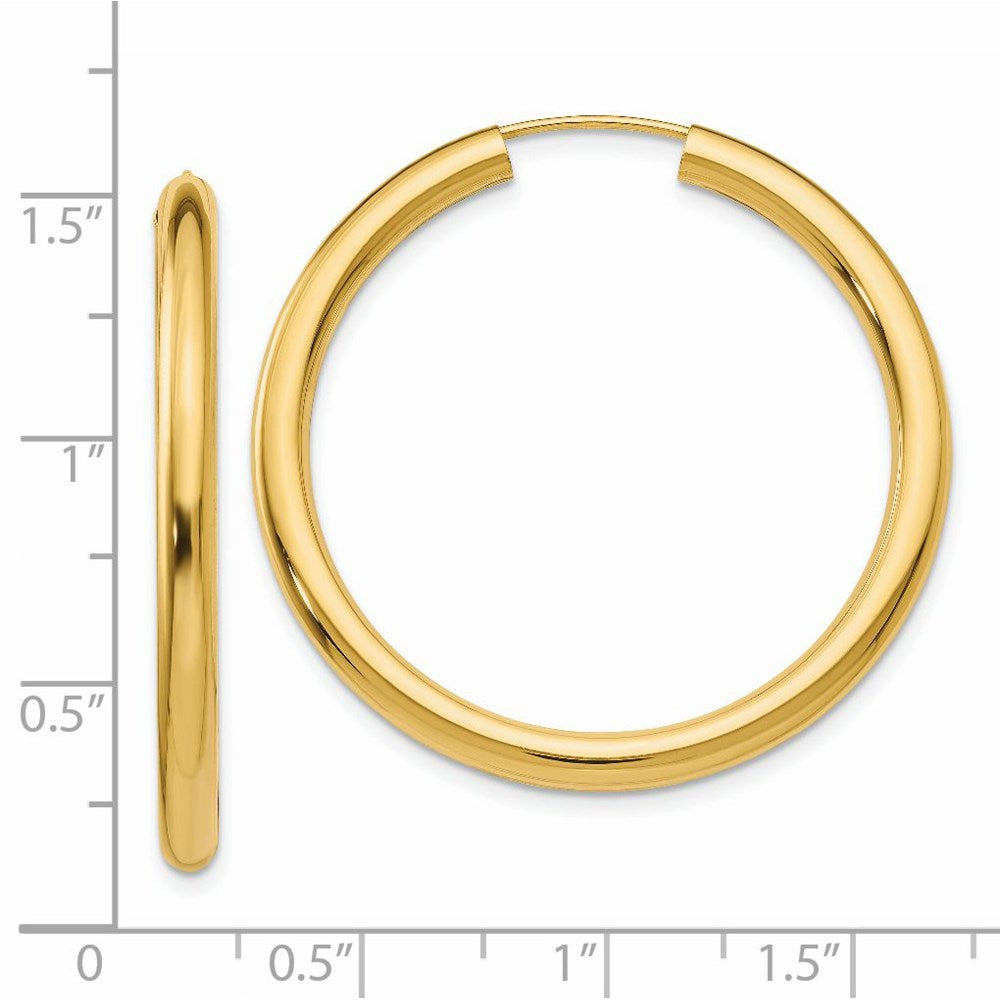 14k 3.00x35mm Polished Endless Tube Hoop Earrings
