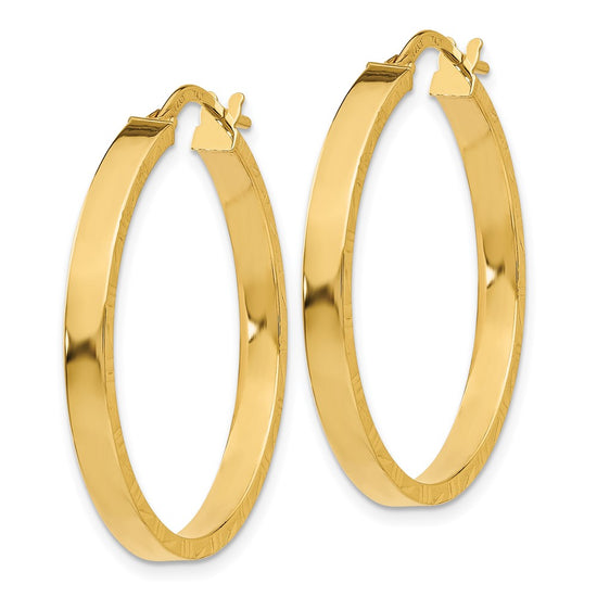 3mm Gold Polish Diamond-Cut Square Tube Hoop Earrings