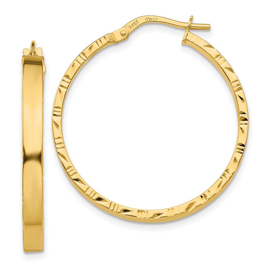 3mm Gold Polish Diamond-Cut Square Tube Hoop Earrings