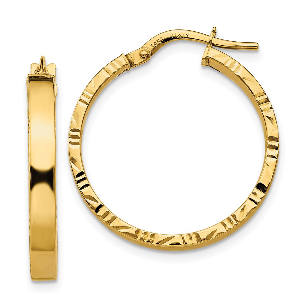 3mm Gold Polish Diamond-Cut Square Tube Hoop Earrings