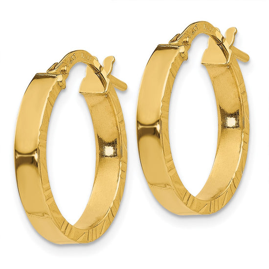 3mm Gold Polish Diamond-Cut Square Tube Hoop Earrings