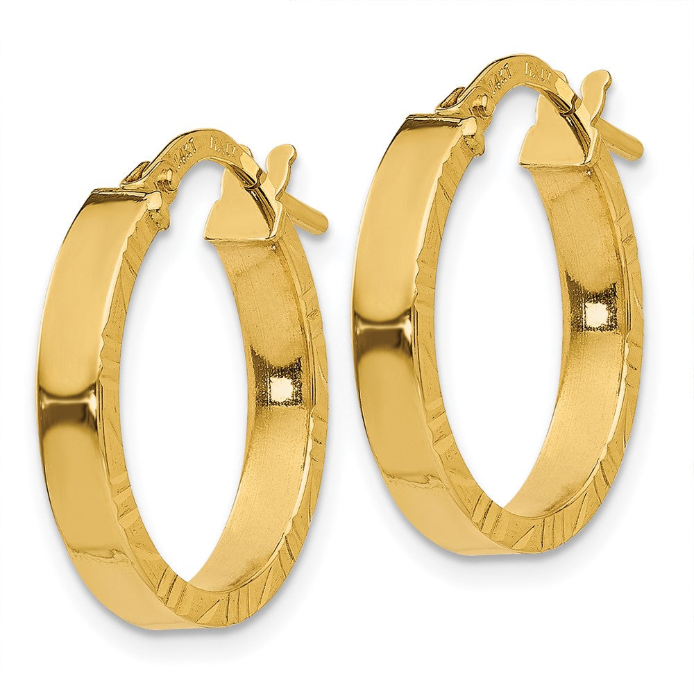 3mm Gold Polish Diamond-Cut Square Tube Hoop Earrings