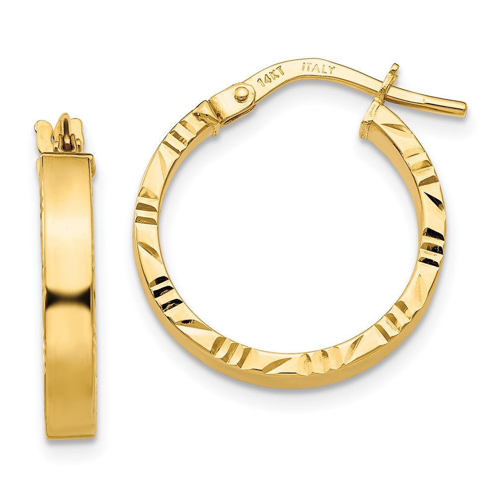 3mm Gold Polish Diamond-Cut Square Tube Hoop Earrings