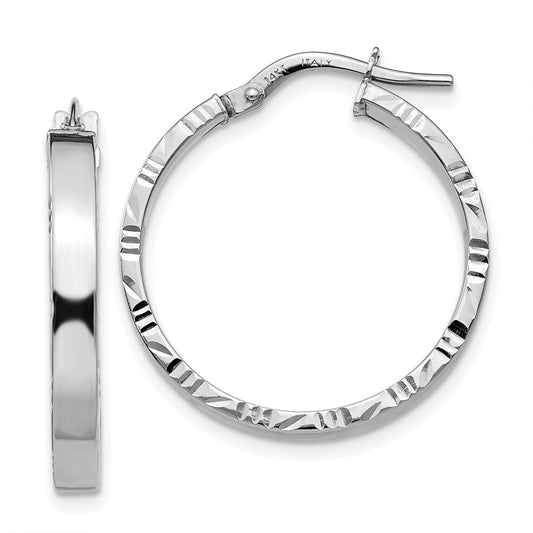 3mm Gold Polish Diamond-Cut Square Tube Hoop Earrings