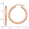 14k Rose Gold 3x30mm Diamond-cut Round Tube Hoop Earrings