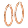 14k Rose Gold 3x35mm Diamond-cut Round Tube Hoop Earrings
