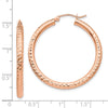 14k Rose Gold 3x35mm Diamond-cut Round Tube Hoop Earrings