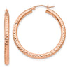 14k Rose Gold 3x35mm Diamond-cut Round Tube Hoop Earrings
