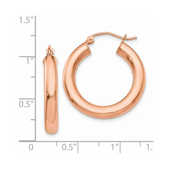 14k Rose Gold 4x25mm Polished Tube Hoop Earrings