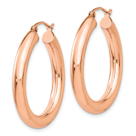 14k Rose Gold 4x30mm Polished Tube Hoop Earrings