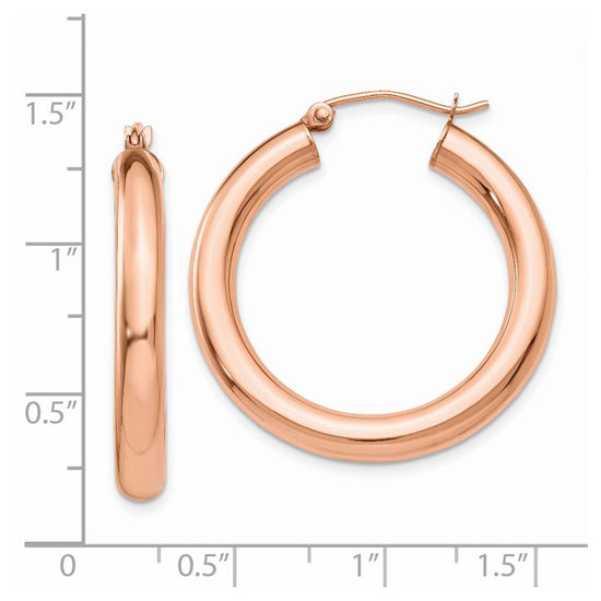 14k Rose Gold 4x30mm Polished Tube Hoop Earrings