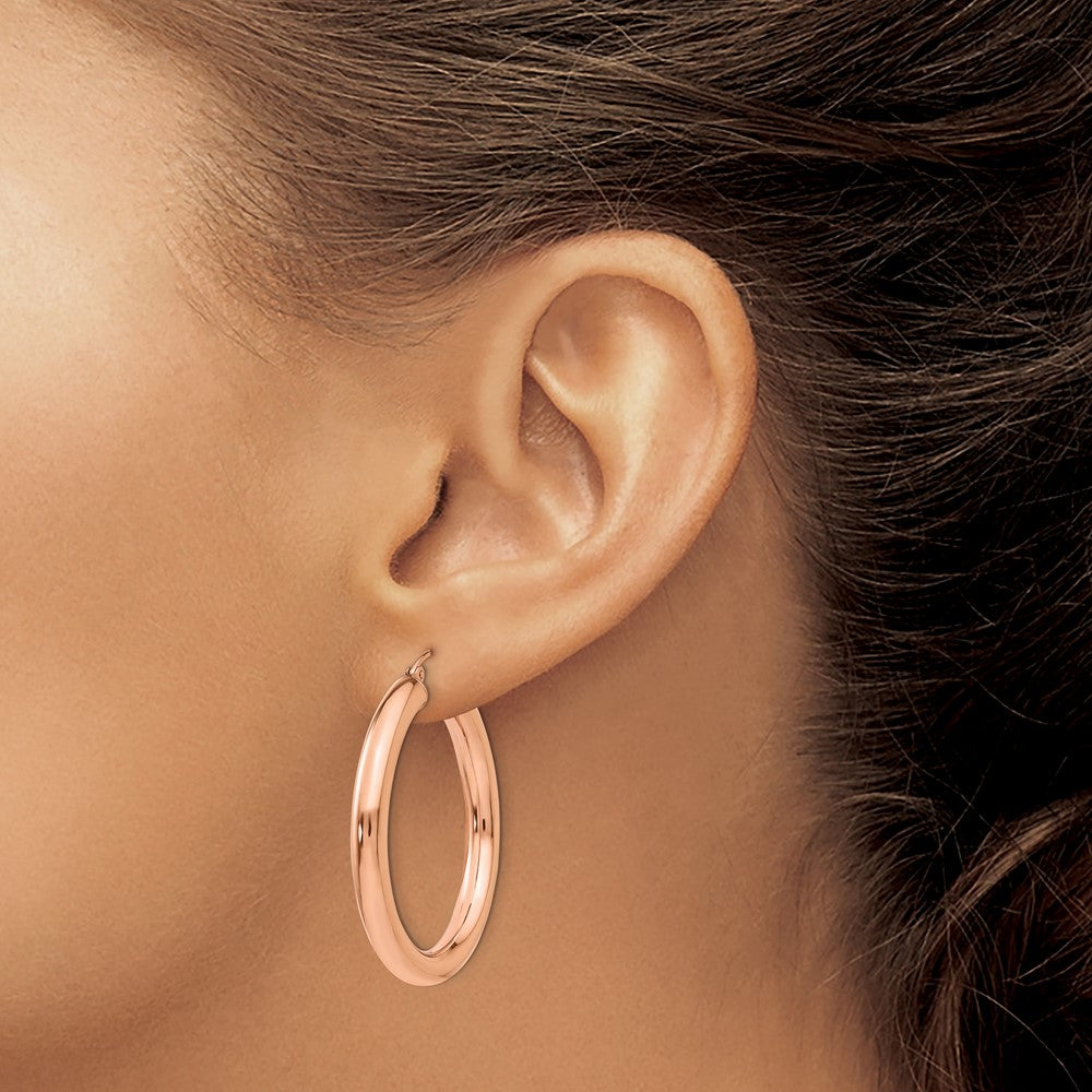 14k Rose Gold 4x35mm Polished Tube Hoop Earrings