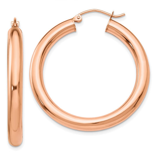 14k Rose Gold 4x35mm Polished Tube Hoop Earrings