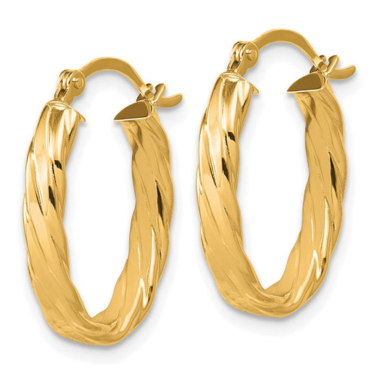 3mm Gold Oval Twist Hoop Earrings