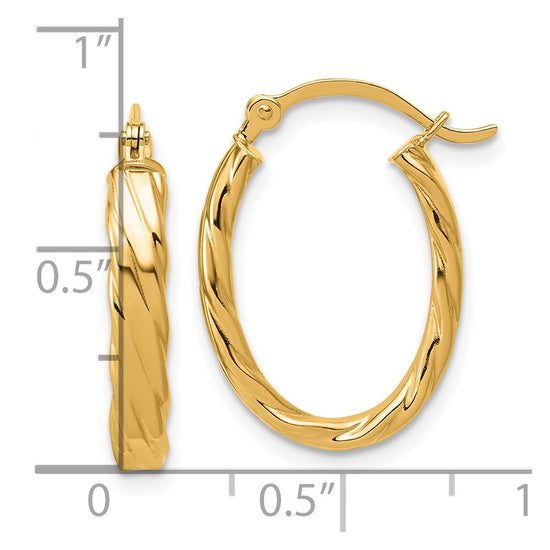 3mm Gold Oval Twist Hoop Earrings