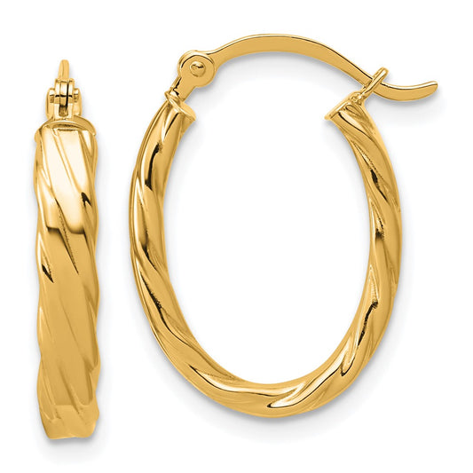 3mm Gold Oval Twist Hoop Earrings