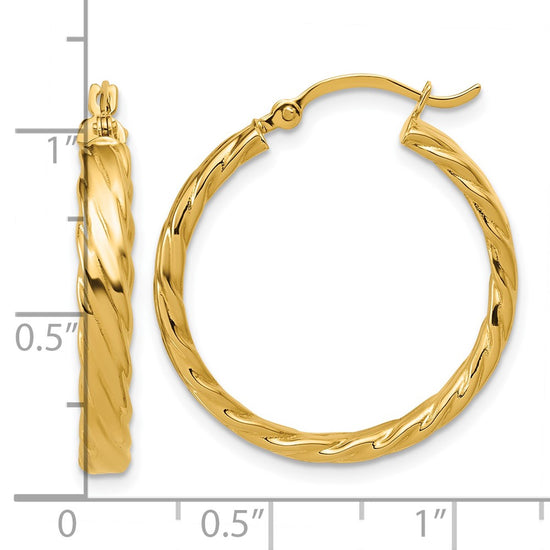 14K 3.25mm Patterned Hoop Earrings
