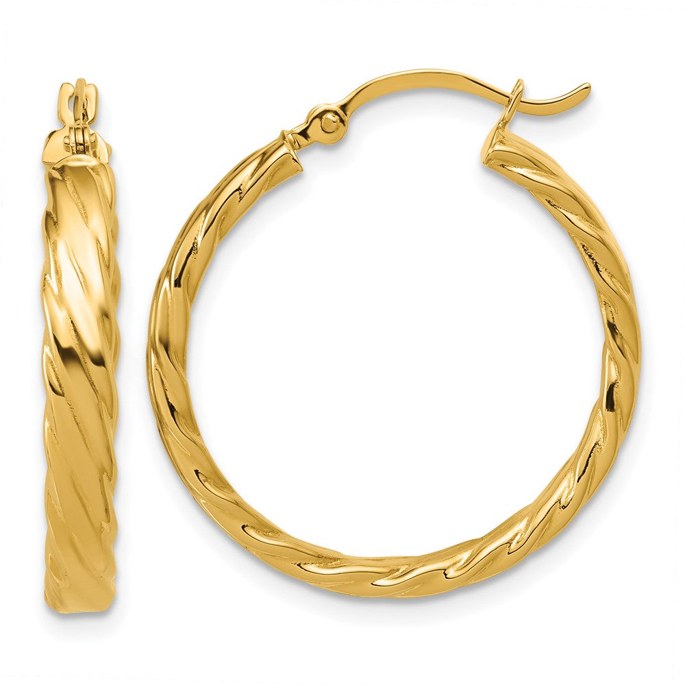 14K 3.25mm Patterned Hoop Earrings