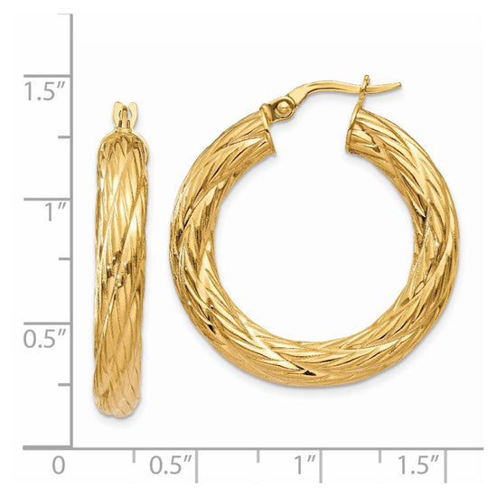 14k Textured Tube Hoop Earrings