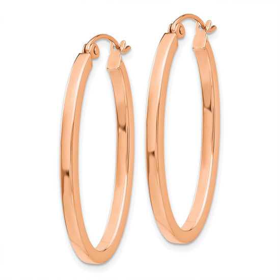 Gold Polished Square Tube Oval Hoop Earrings