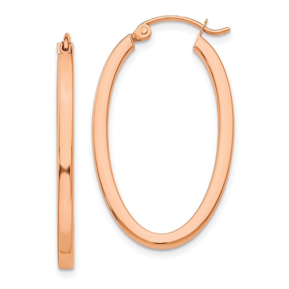 14k Rose Gold 2x30mm Polished Oval Tube Hoop Earrings
