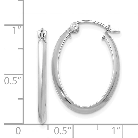 14k White Gold 2x22mm Polished Oval Tube Hoop Earrings