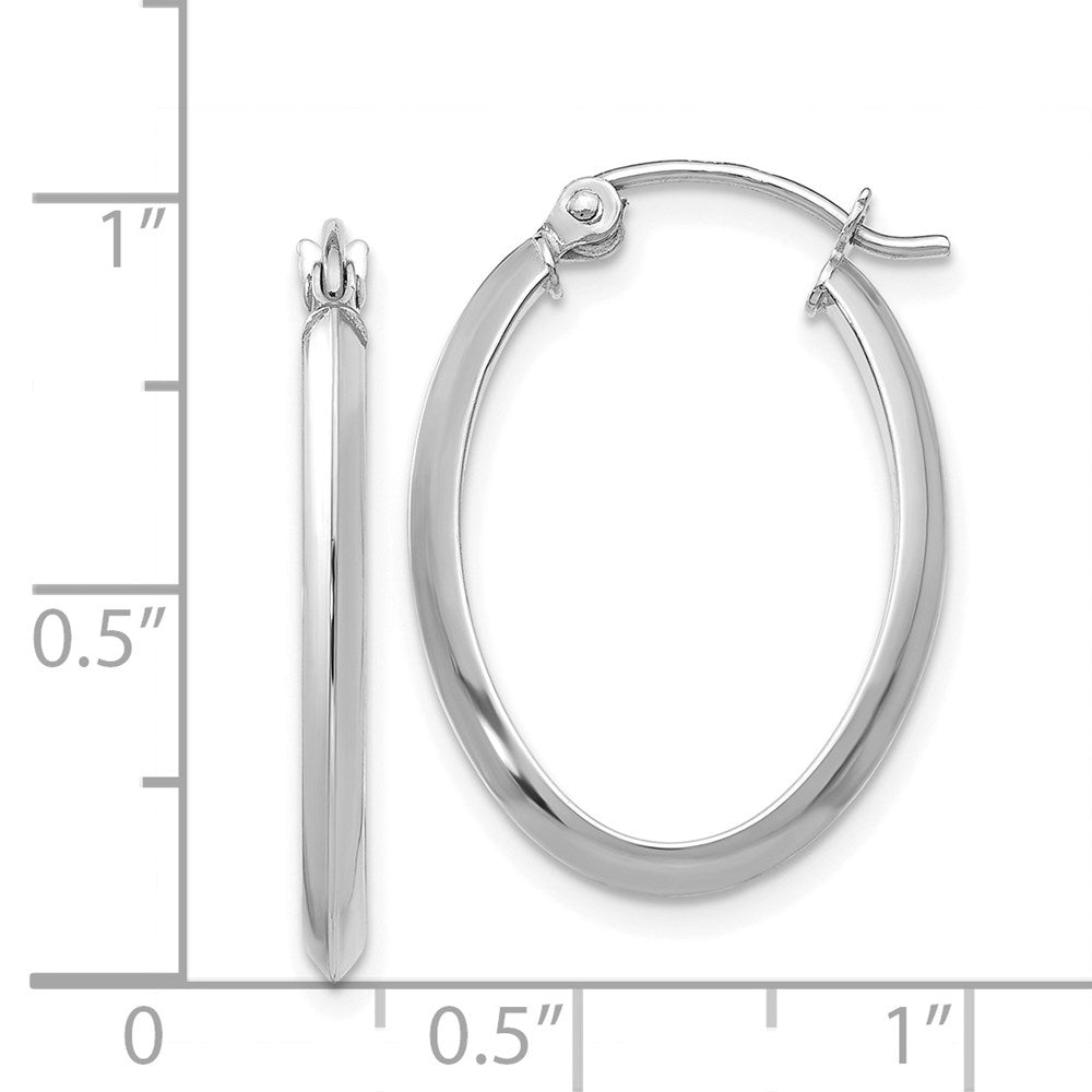 14k White Gold 2x22mm Polished Oval Tube Hoop Earrings