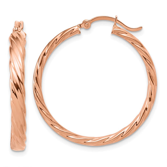 3mm Gold Twisted Hoop Earrings
