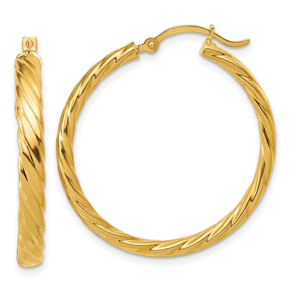 14K Large 3mm Patterned Hoop Earrings