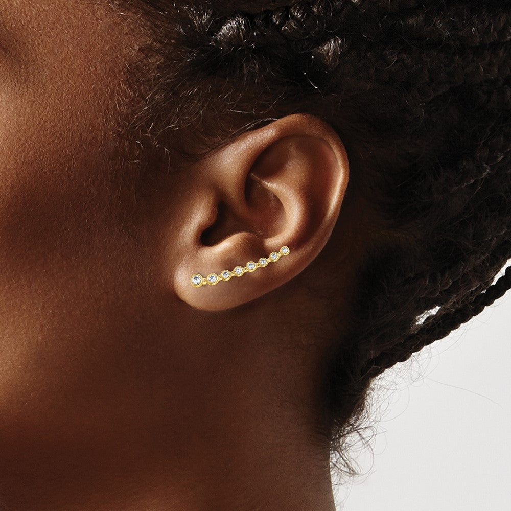 14K Bezel-set CZ Ear Climber Earrings