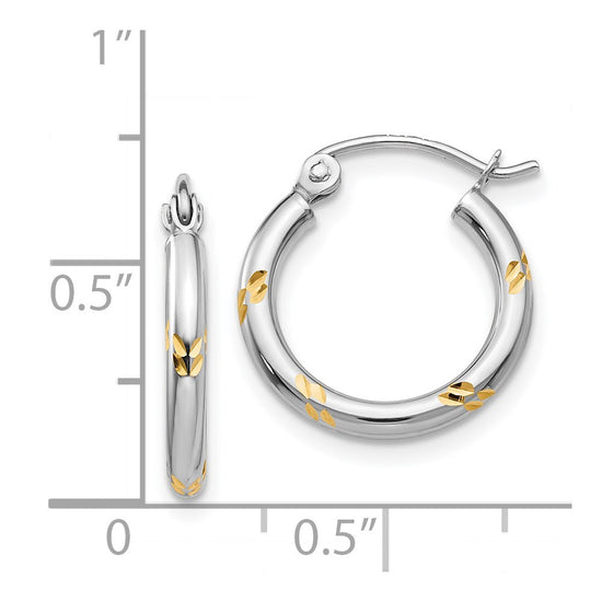 2mm Gold with Yellow Rhodium Hoop Earrings