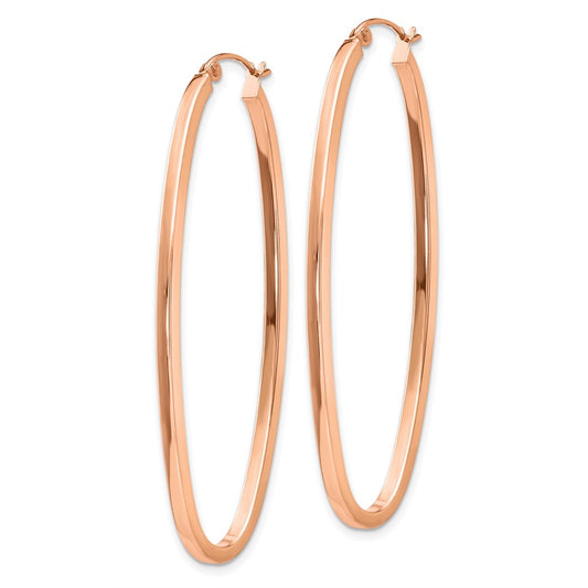 14k Rose Gold 2x53mm Polished Square-Tube Oval Hoop Earrings