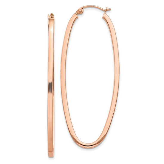 14k Rose Gold 2x53mm Polished Square-Tube Oval Hoop Earrings