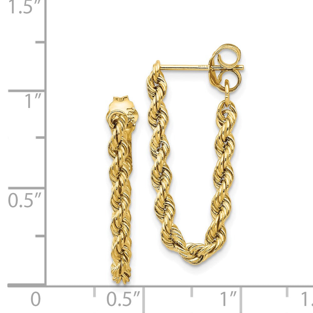 14K Polished 2.5mm Hollow Rope Chain Dangle Post Earrings