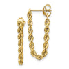 14K Polished 2.5mm Hollow Rope Chain Dangle Post Earrings