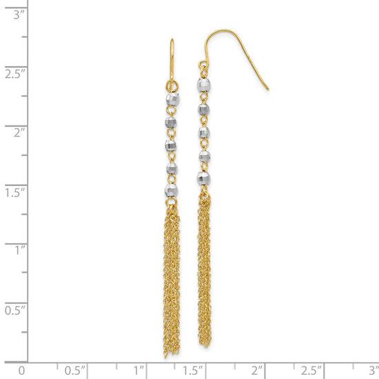 14K Two-tone Faceted Beads with Tassel Dangle French Hook Earrings