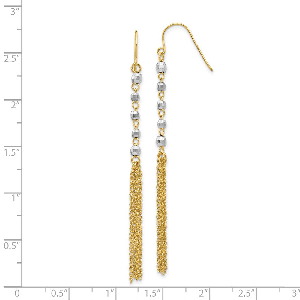 14K Two-tone Faceted Beads with Tassel Dangle French Hook Earrings