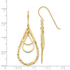 14K Polished and Textured Teardrops Dangle French Hook Earrings