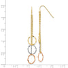 14K Tri-Color Faceted Circles and Chain Dangle French Hook Earrings
