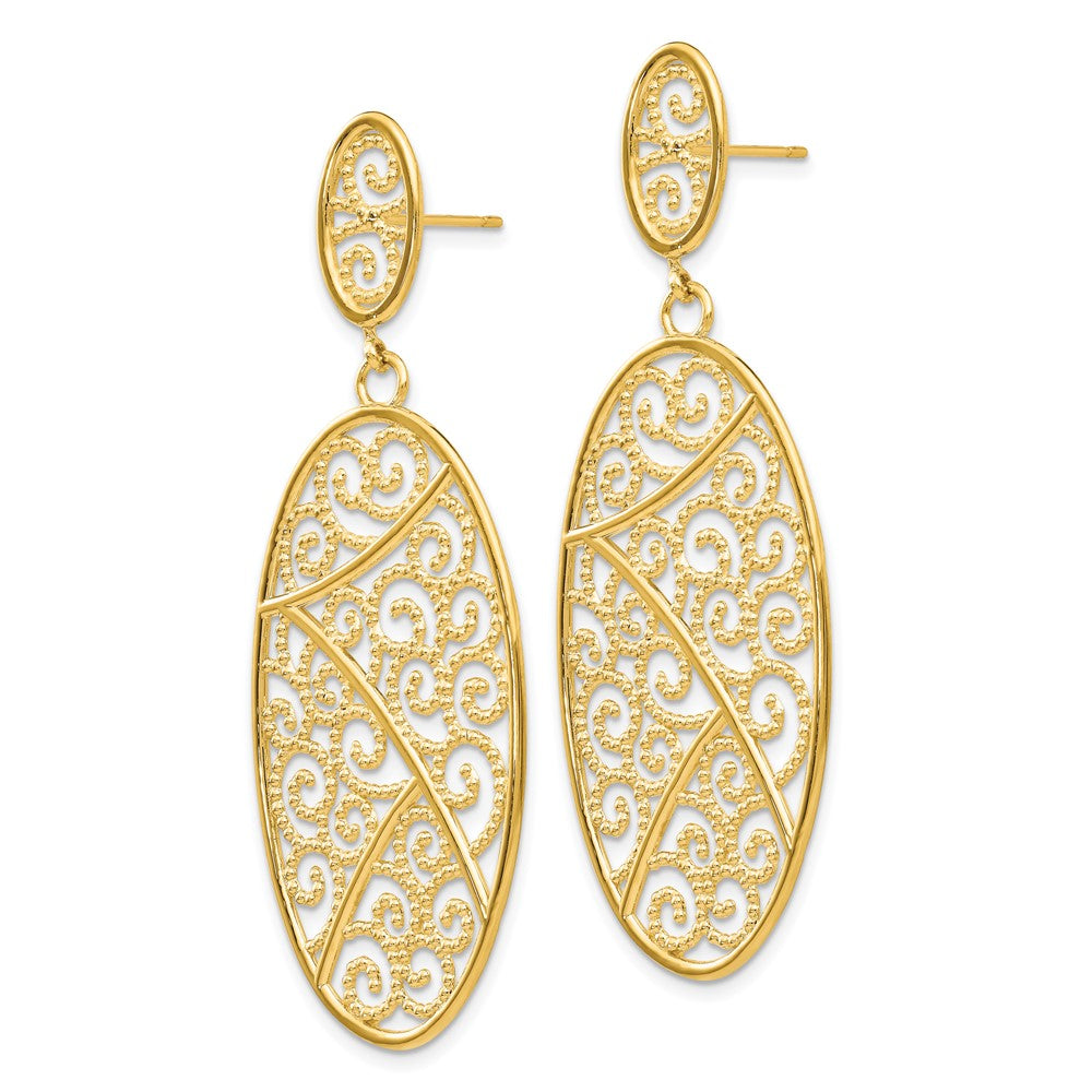 14K Filigree Oval Dangle Post Earrings