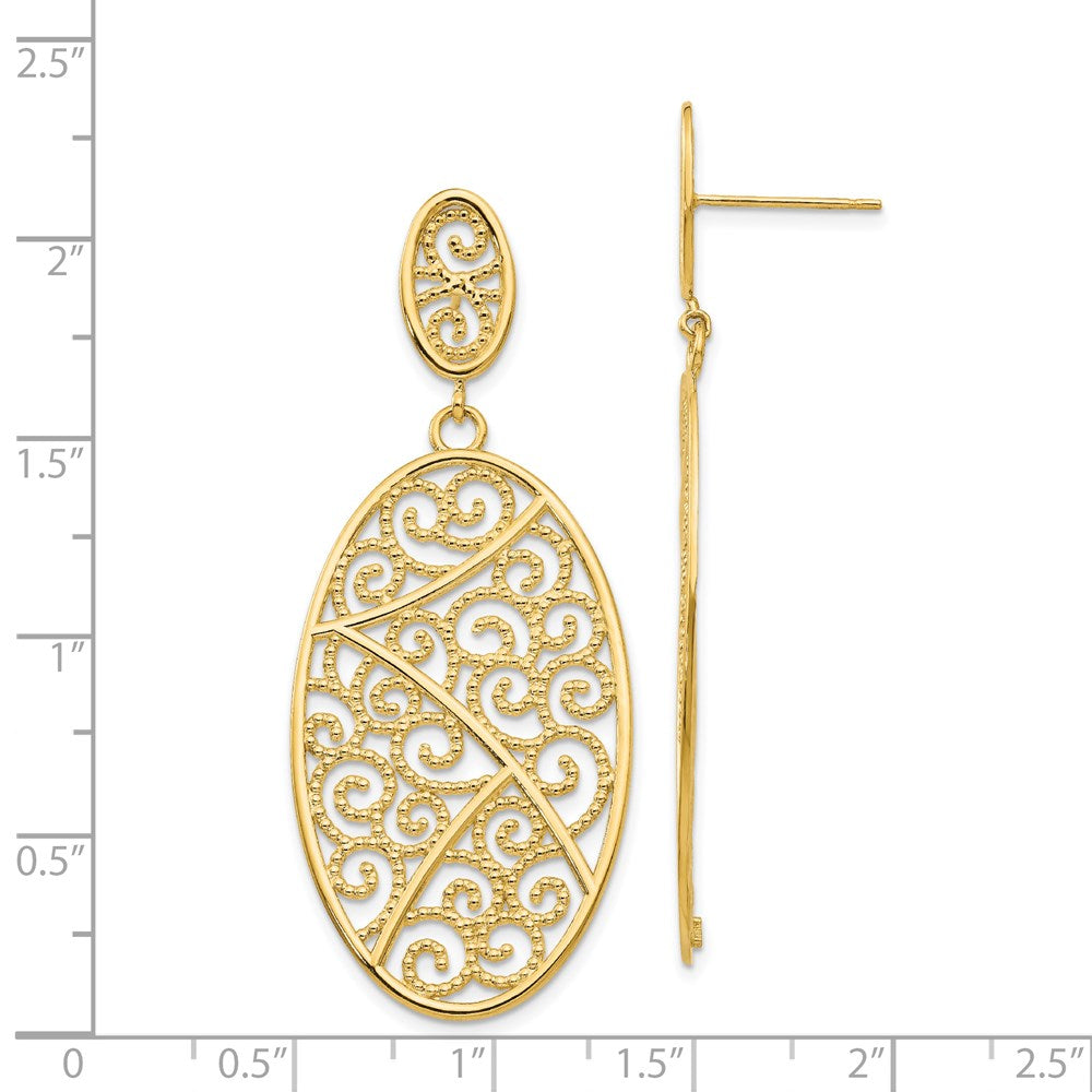 14K Filigree Oval Dangle Post Earrings