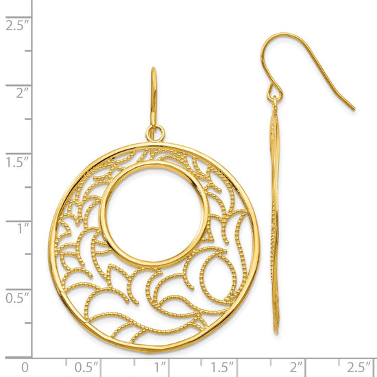14K Floral Circle Dangle French Hook Earrings