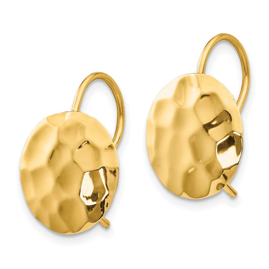 Gold Hammered Circle Shepard Hook Earrings